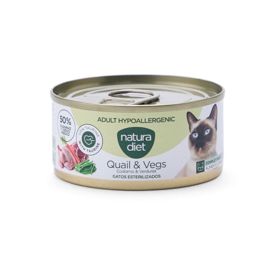 85 g Natura Diet Adult Hypoallergenic Comida H&uacute;mida de Codorniz e Legumes em Lata para gatos, , large Imagem n&uacute;mero 1