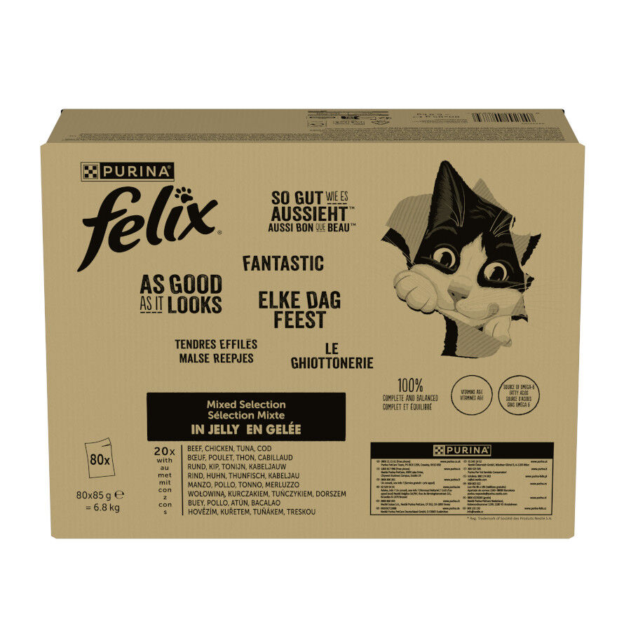 120 saquetas x 85 g Felix Fantastic Mix Comida h&uacute;mida de carne em gelatina para gatos, , large Imagem n&uacute;mero 2
