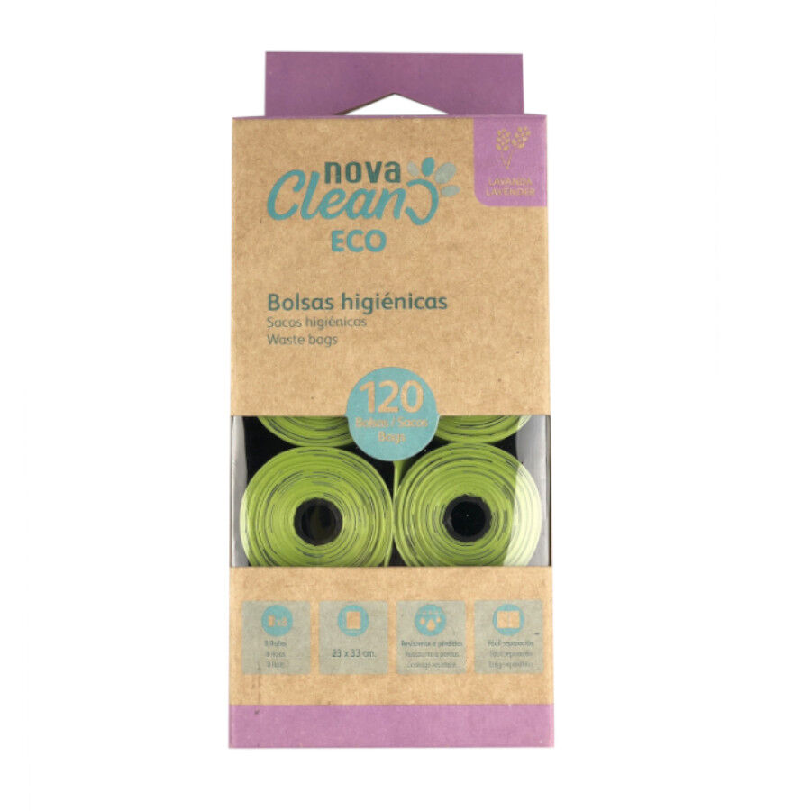 8 rolos (120 sacos) Nova Clean Eco Sacos Higi&eacute;nicos Perfumados Lavanda para c&atilde;es, , large Imagem n&uacute;mero 1