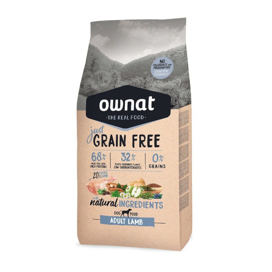 14 kg Ownat Just Grain Free Adult Cordeiro ra&ccedil;&atilde;o para c&atilde;es, , large Imagem n&uacute;mero 1