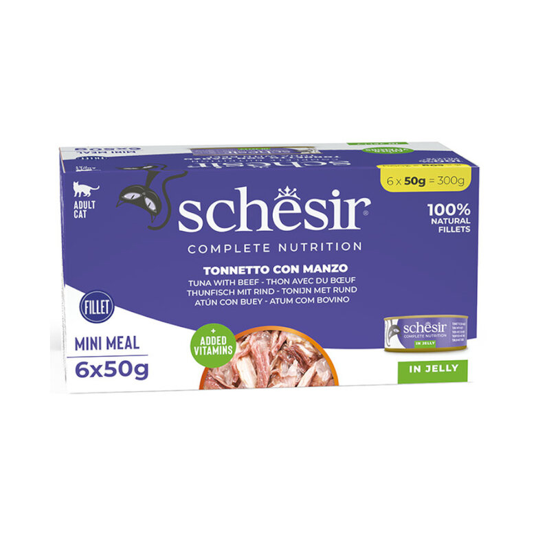 6 latas x 50 g Schesir Nature Atum e Bife de Boi em Geleia lata para gatos,  Imagem número 1 6 latas x 50 g Schesir Nature Atum e Bife de Boi em Geleia lata para gatos, , large Imagem número 1