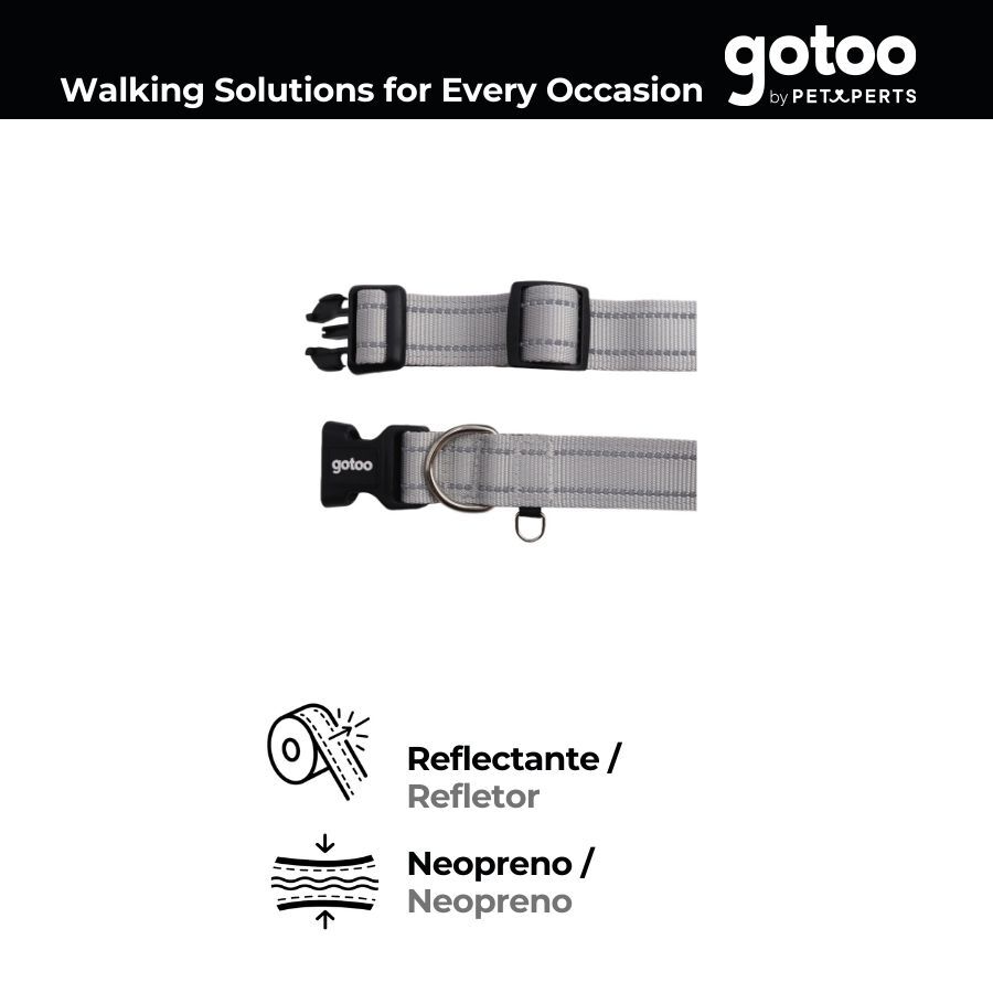 Gotoo Coleira reflexiva de nylon cinza para c&atilde;es, , large Imagem n&uacute;mero 3