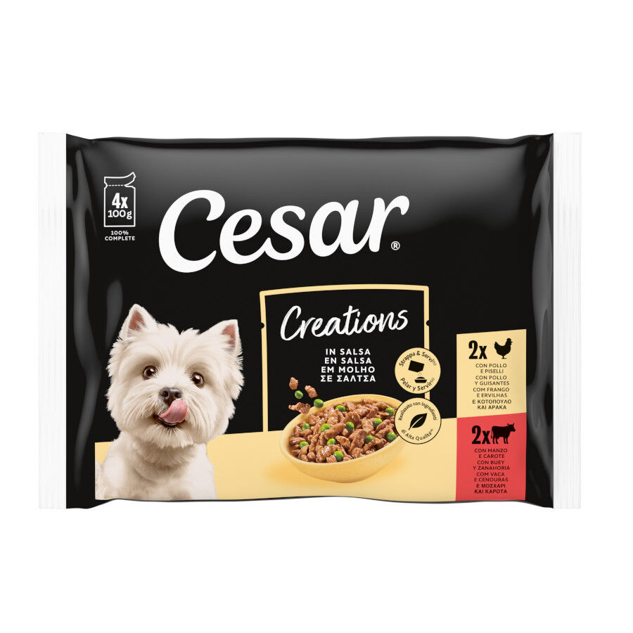 4 saquetas x 100 g Cesar Mix de Carnes em Molho Saquetas para c&atilde;es - Multipack, , large Imagem n&uacute;mero 1