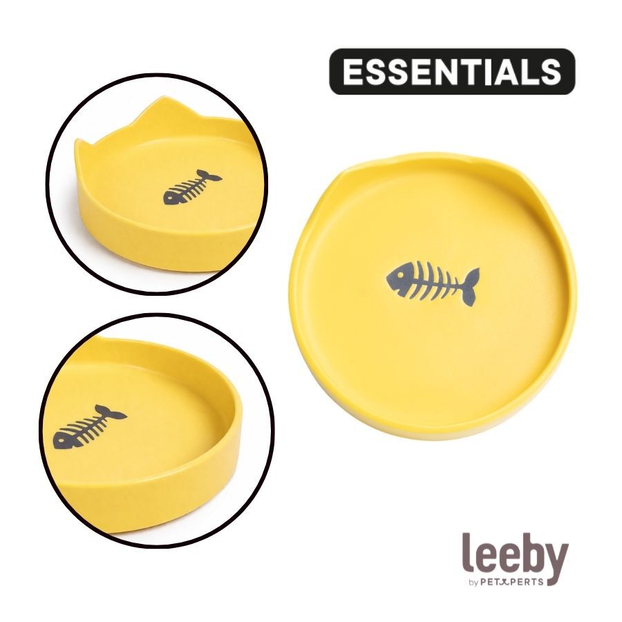 Leeby Comedouro de Cer&acirc;mica Amarelo com Orelhinhas para gatos, , large Imagem n&uacute;mero 3