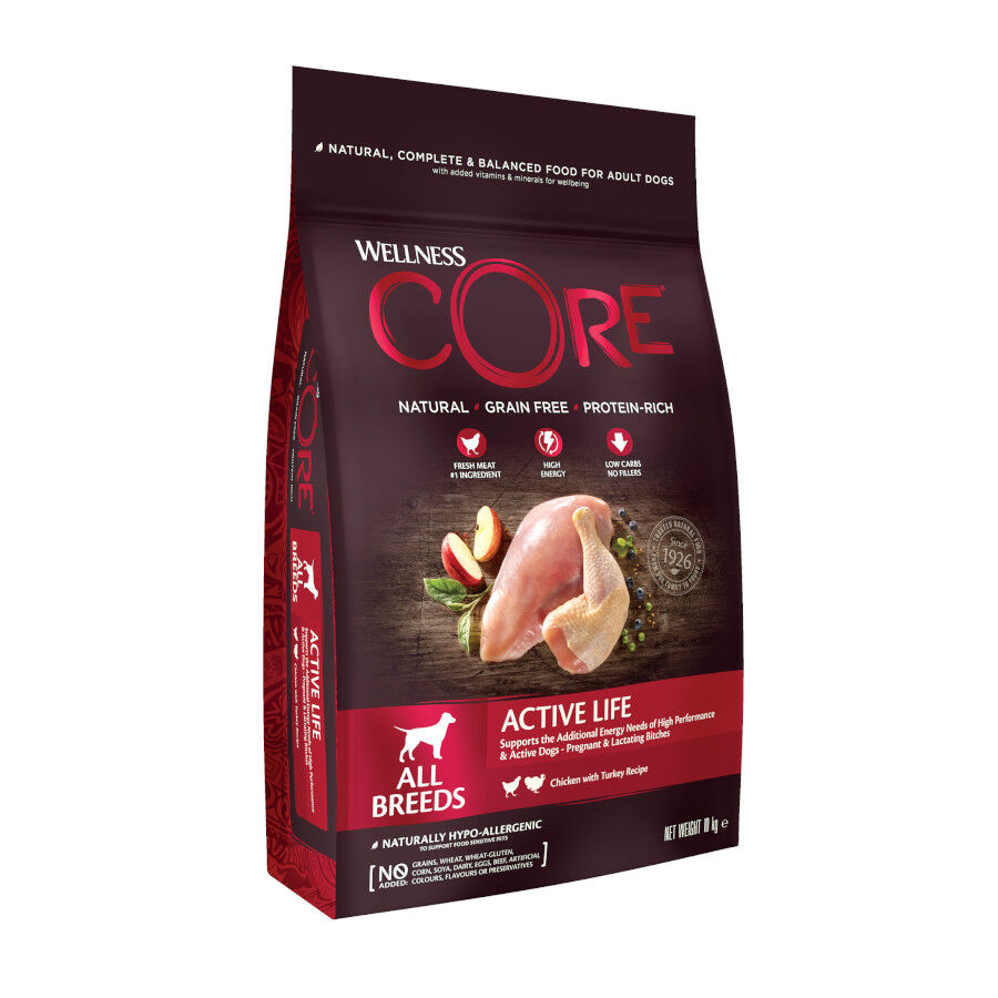 10 kg Wellness Core Active Life Frango e Peru ra&ccedil;&atilde;o para c&atilde;es, , large Imagem n&uacute;mero 1