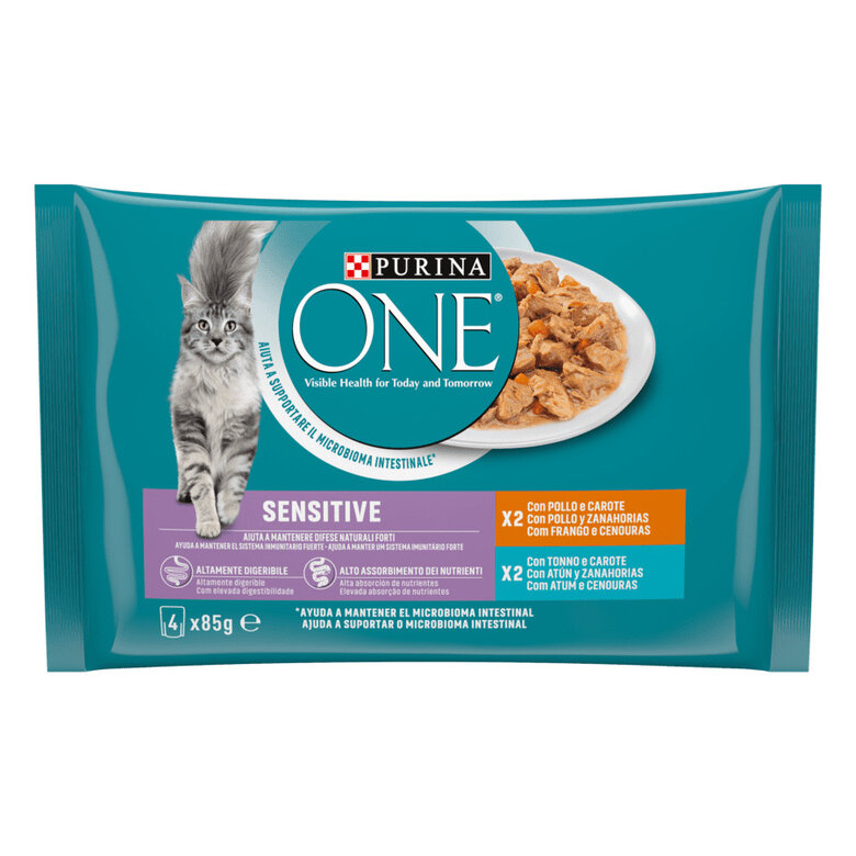 4 saquetas x 85 g Purina One Wet Sensitive Saqueta em molho para gatos,  Imagem número 1 4 saquetas x 85 g Purina One Wet Sensitive Saqueta em molho para gatos, , large Imagem número 1