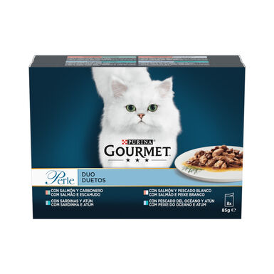 Gourmet Perle Duo Fatias finas com peixe em molho para gatos - Pack