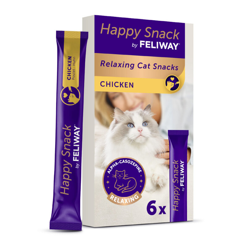 6 saquetas x 10 g Feliway Saquetas Happy Snack Calmante de Frango para gatos,  Imagem número 1 6 saquetas x 10 g Feliway Saquetas Happy Snack Calmante de Frango para gatos, , large Imagem número 1