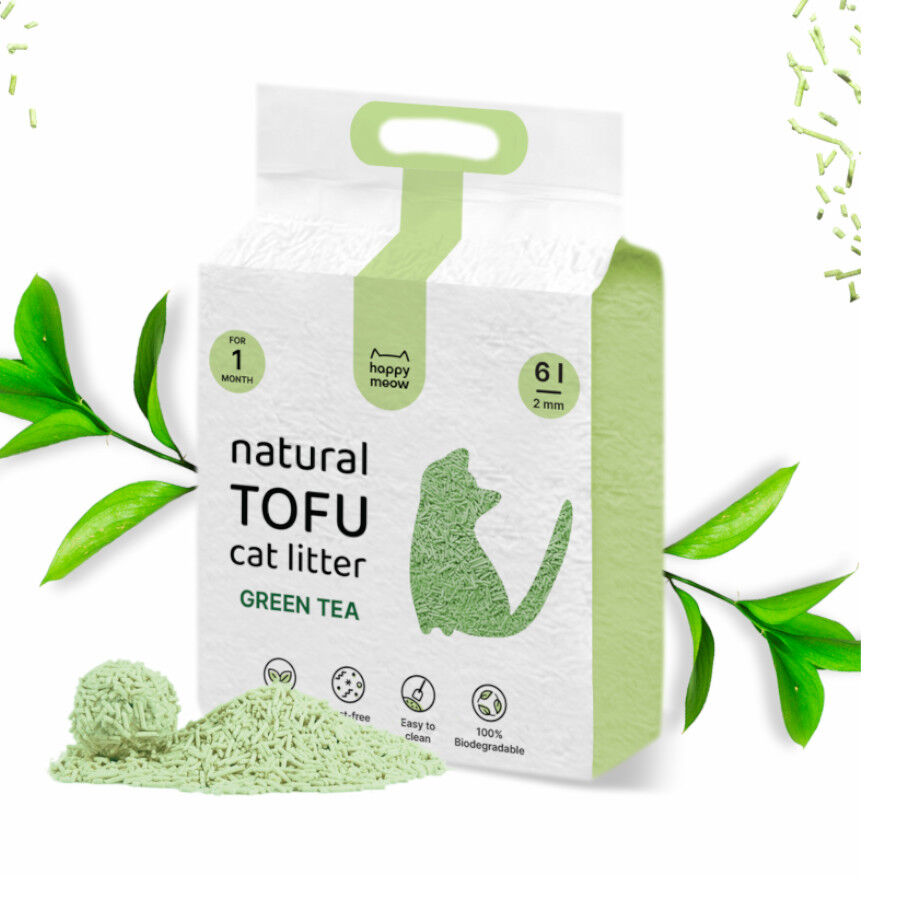 6 L Happy Meow Natural Tofu Aglomerante Ch&aacute; Verde para gatos, , large Imagem n&uacute;mero 3