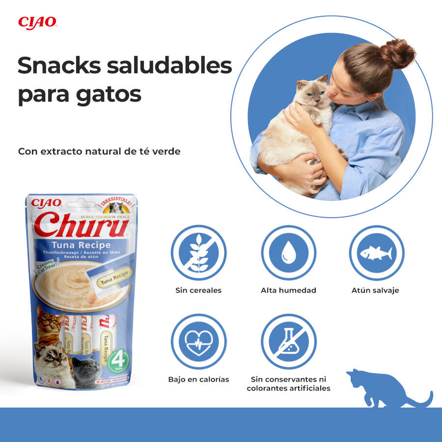 4 saquetas x 14 g Churu Snack Cremoso de Atum para gatos, , large Imagem n&uacute;mero 2