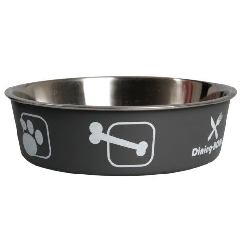 Flamingo gris huellas y huesos comedero mascotas Imagem n&uacute;mero 1