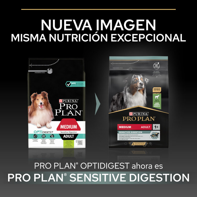 16.5 kg (14 + 2.5 kg grátis!) Pro Plan Adult Medium Digestão Sensível Ração de borrego para cães,  Imagem número 2 16.5 kg (14 + 2.5 kg grátis!) Pro Plan Adult Medium Digestão Sensível Ração de borrego para cães, , large Imagem número 2