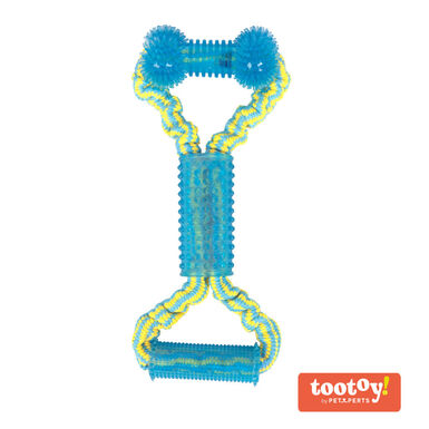 Tootoy! Tug Bone Blue Osso de Borracha com Corda para cães