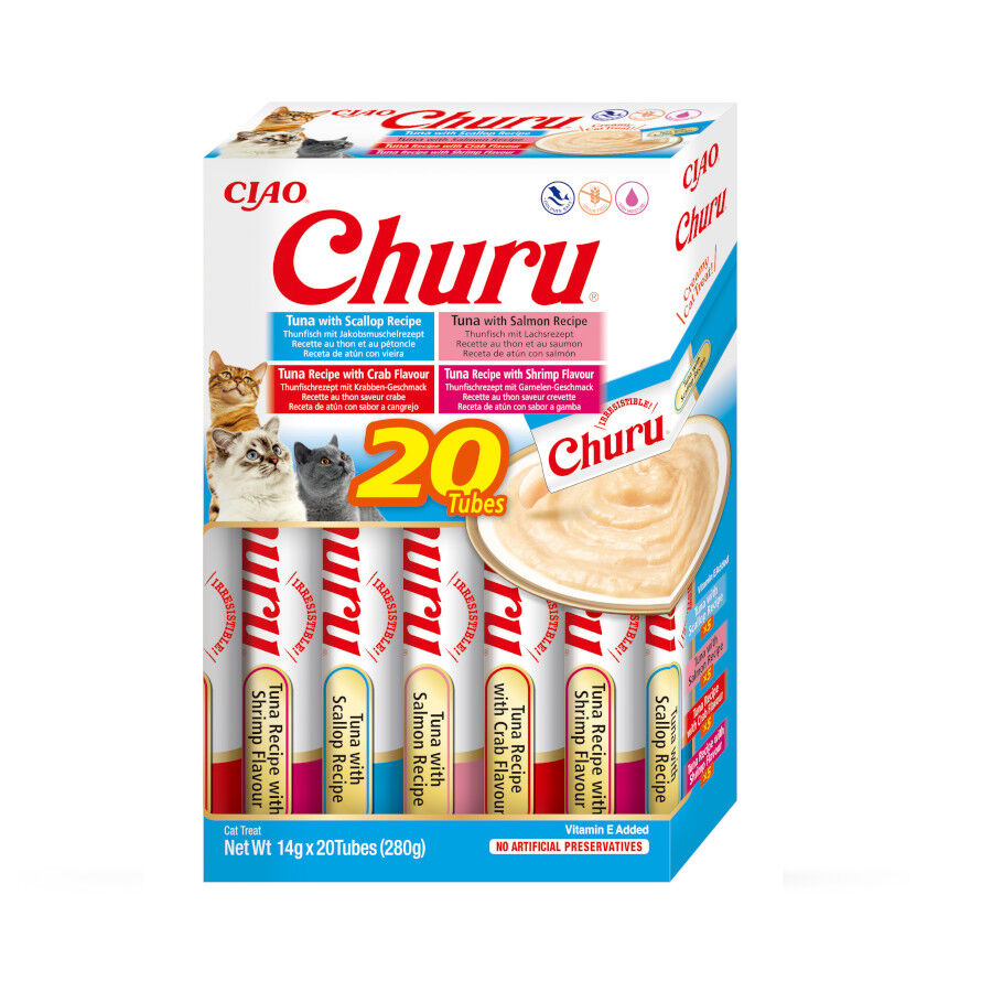 20 saquetas x 14 g Churu Variedades de Atum e Marisco Snack L&iacute;quido para gatos, , large Imagem n&uacute;mero 1