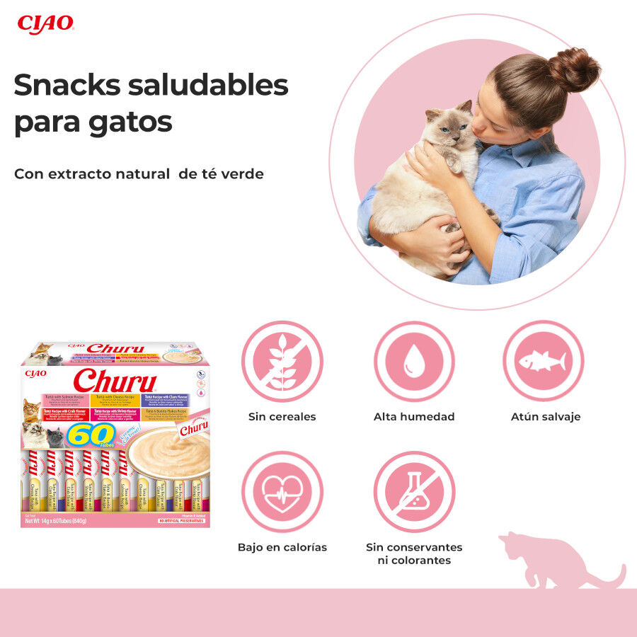60 saquetas x 14 g Churu Variedades de Atum Snack L&iacute;quido para gatos, , large Imagem n&uacute;mero 2