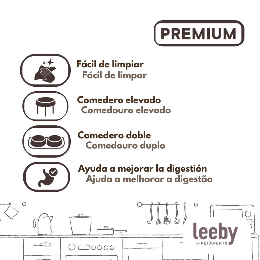 Leeby Comedouro Duplo em Cer&acirc;mica com Suporte de Madeira para c&atilde;es, , large Imagem n&uacute;mero 5