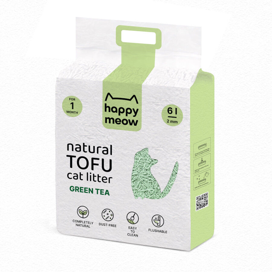 6 L Happy Meow Natural Tofu Aglomerante Ch&aacute; Verde para gatos, , large Imagem n&uacute;mero 2