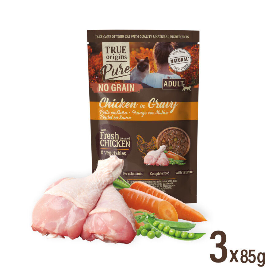 12 saquetas x 85 g True Origins Pure Comida h&uacute;mida de carne e peixe em saqueta para gatos &ndash; Multipack, , large Imagem n&uacute;mero 2