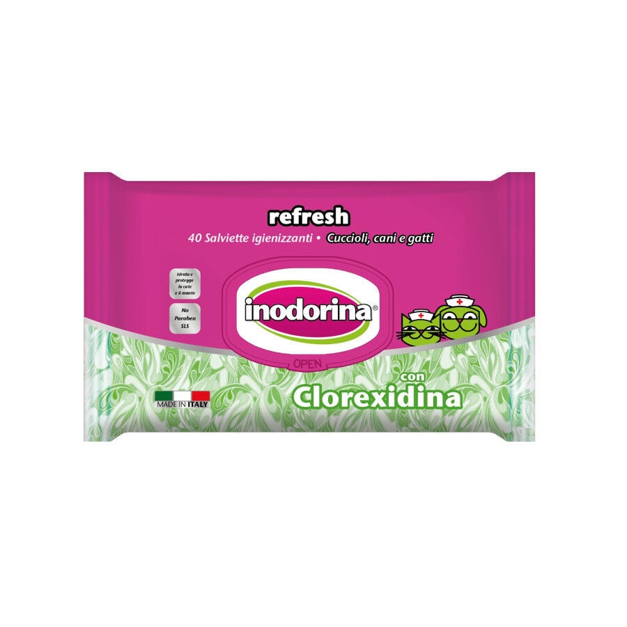 Inodorina Refresh Toalhitas H&uacute;midas Clorexidina para c&atilde;es e gatos, , large Imagem n&uacute;mero 1