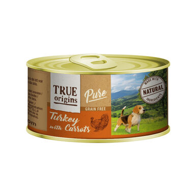 True Origins Pure peru com cenouras em lata para cães
