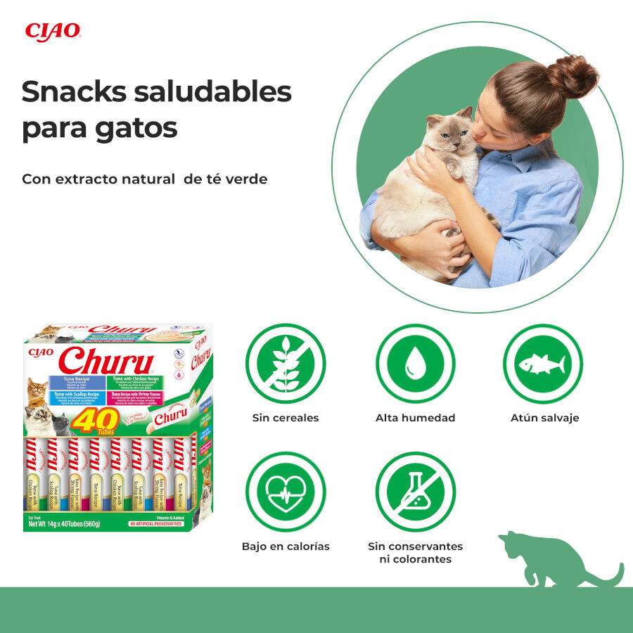 40 saquetas x 14 g Churu Variedades de Atum e Marisco Snack L&iacute;quido para gatos, , large Imagem n&uacute;mero 2