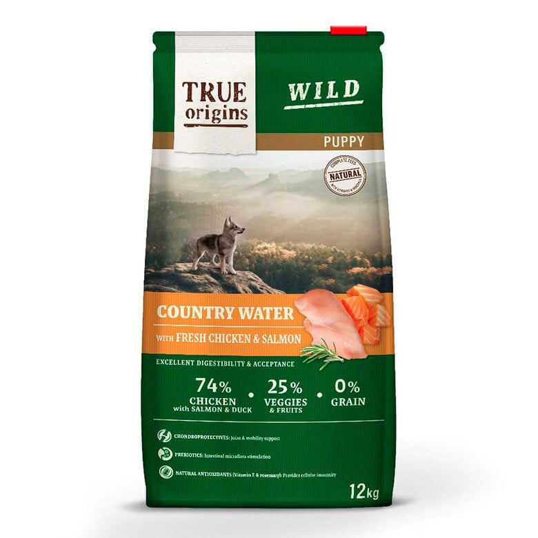 12 kg True Origins Wild Puppy Country Water Frango e Salmão ração,  Imagem número 1 12 kg True Origins Wild Puppy Country Water Frango e Salmão ração, , large Imagem número 1
