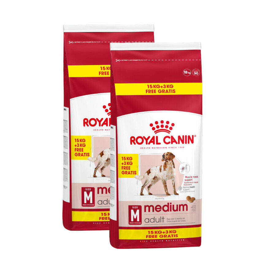 2 x 18 kg (15 + 3 kg gr&aacute;tis!) Royal Canin Medium Adult ra&ccedil;&atilde;o para c&atilde;es Pack poupan&ccedil;a!, , large Imagem n&uacute;mero 1