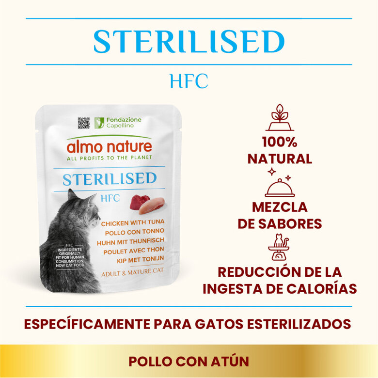 50 g Almo Nature HFC Esterilizados Frango e Atum Sachê para Gatos,  Imagem número 2 50 g Almo Nature HFC Esterilizados Frango e Atum Sachê para Gatos, , large Imagem número 2