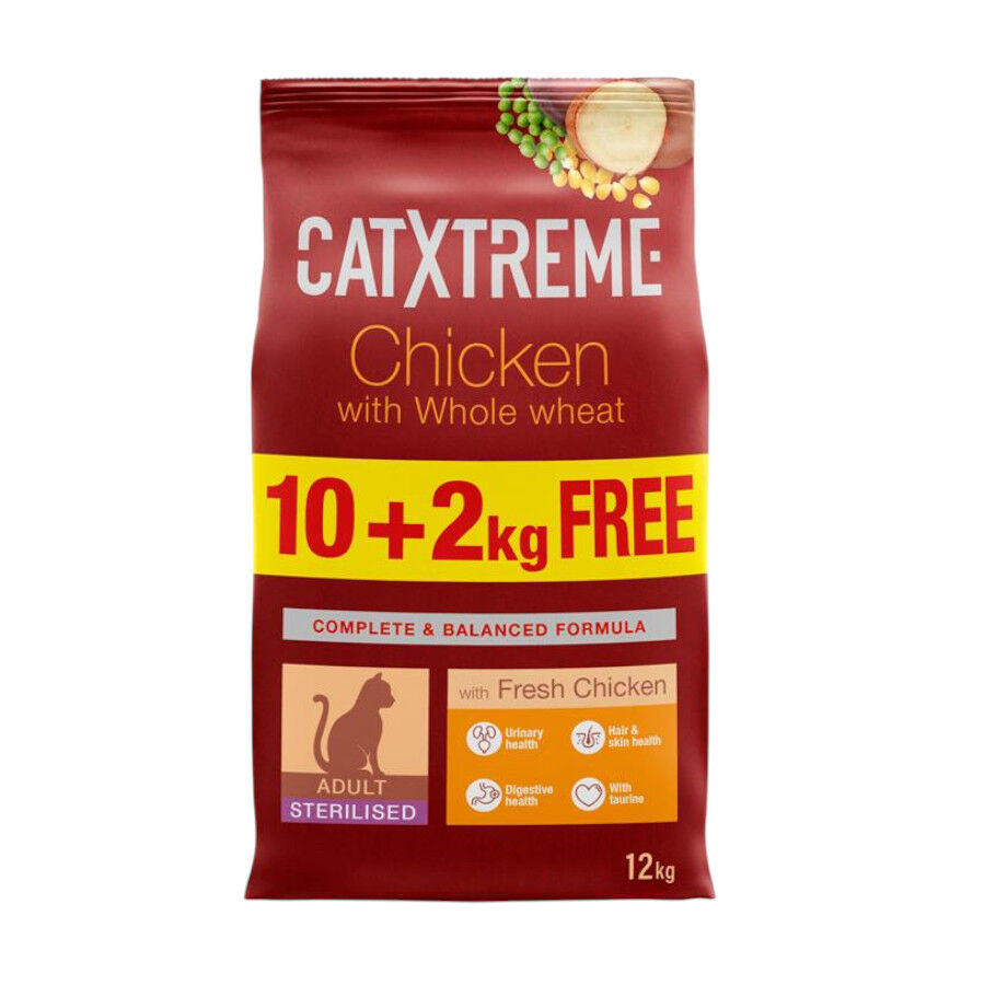 12 kg (10 + 2 kg gr&aacute;tis!) Ra&ccedil;&atilde;o para gatos Catxtreme esterilizada de peru e frango, , large Imagem n&uacute;mero 1