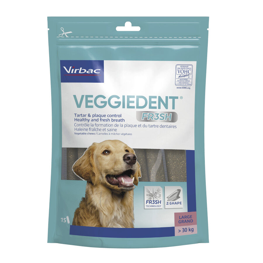 15 sticks Virbac Snacks Dent&aacute;rios Veggiedent Fresh para c&atilde;es de ra&ccedil;a grande, , large Imagem n&uacute;mero 1