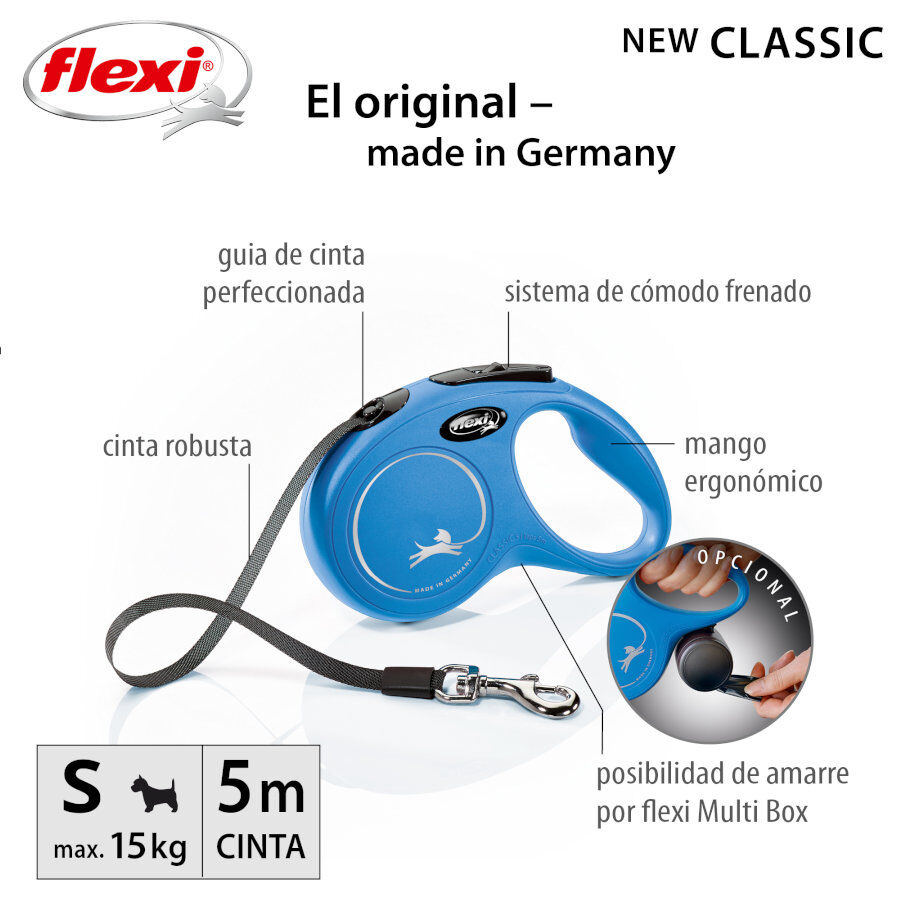 Flexi New Classic Trela Extens&iacute;vel de Fita Azul para C&atilde;es, , large Imagem n&uacute;mero 2