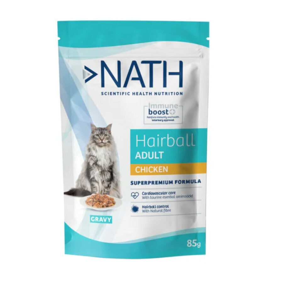 85 g Nath Adult Hairball Frango Saqueta em Molho para gatos, , large Imagem n&uacute;mero 1