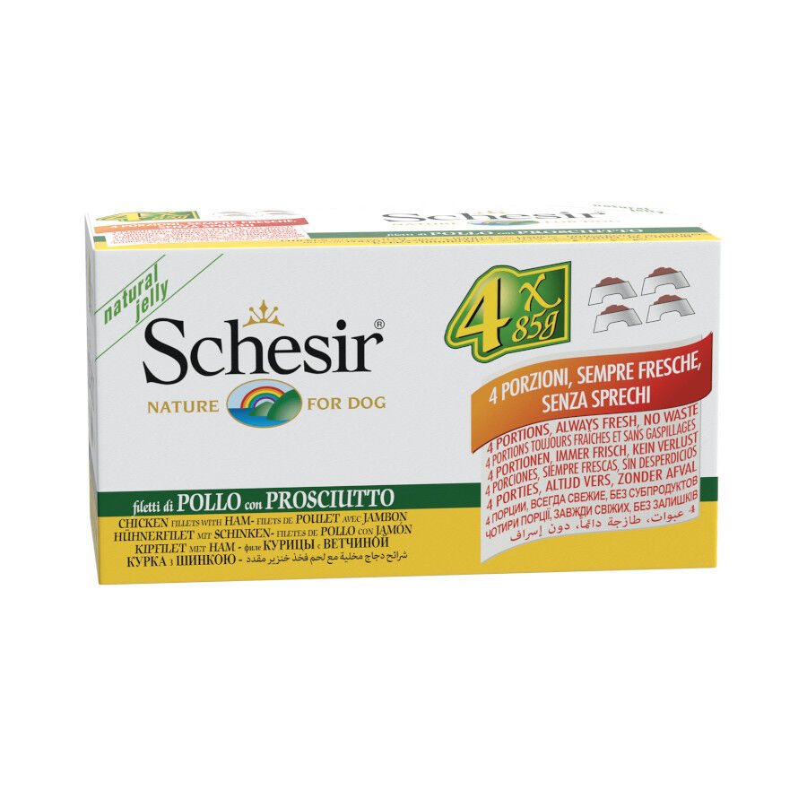 4 latas x 85 g Schesir Adult Frango e Presunto lata para c&atilde;es, , large Imagem n&uacute;mero 1