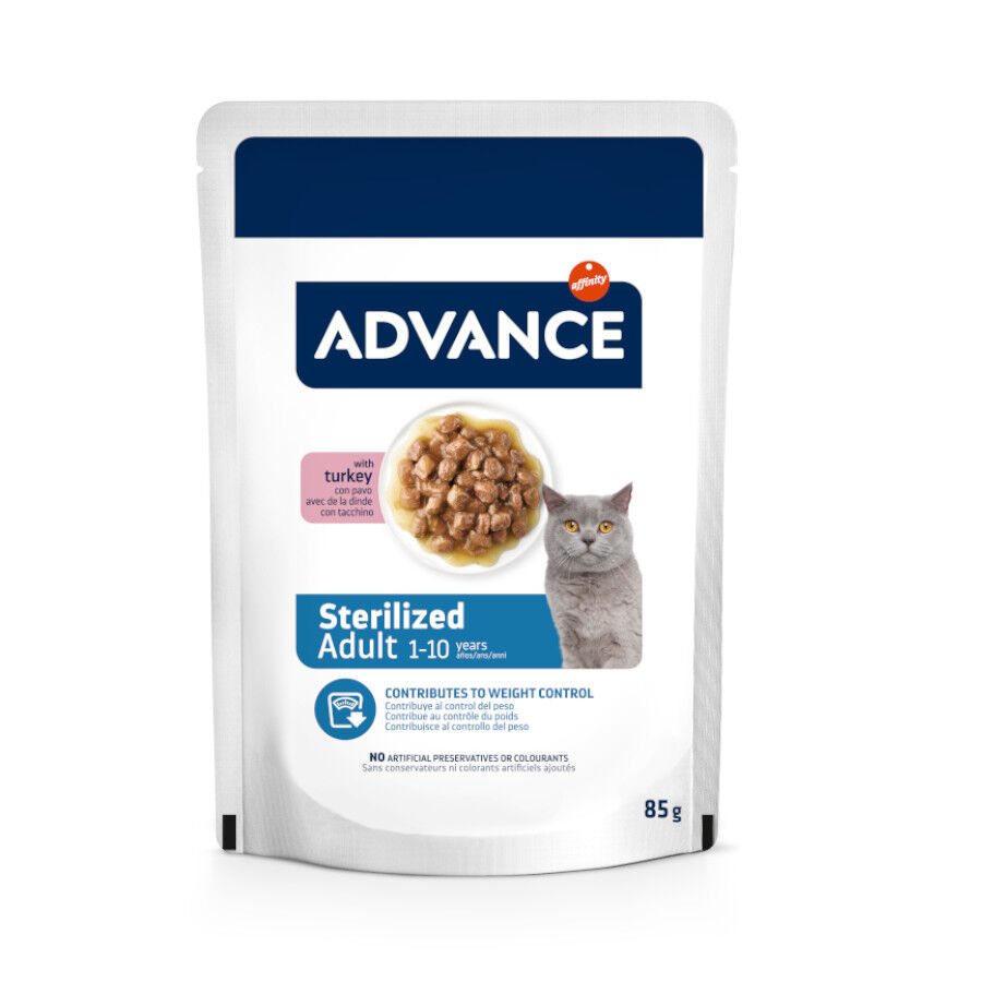 12 saquetas x 85 g (9 + 3 gratis!) Advance Adult Sterilized Peru Saqueta em Molho para gatos, , large Imagem n&uacute;mero 1