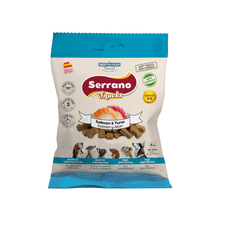 85 g Mediterranean Natural Serrano Biscoitos Salm&atilde;o e Atum para c&atilde;es, , large Imagem n&uacute;mero 1