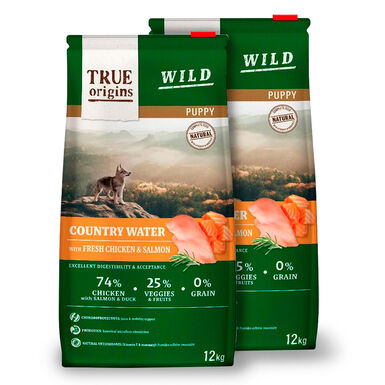 True Origins Wild Country Water Puppy Ra&ccedil;&atilde;o para C&atilde;o - 2x12Kg Pack Popuan&ccedil;a