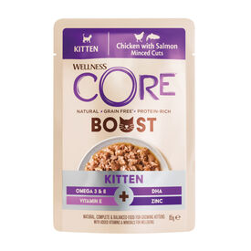 Wellness Core Boost Comida h&uacute;mida de frango e salm&atilde;o para gatinhos