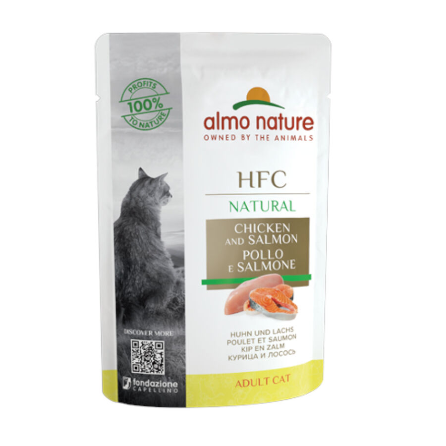 55 g Almo Nature HFC frango e salm&atilde;o saqueta para gatos, , large Imagem n&uacute;mero 1