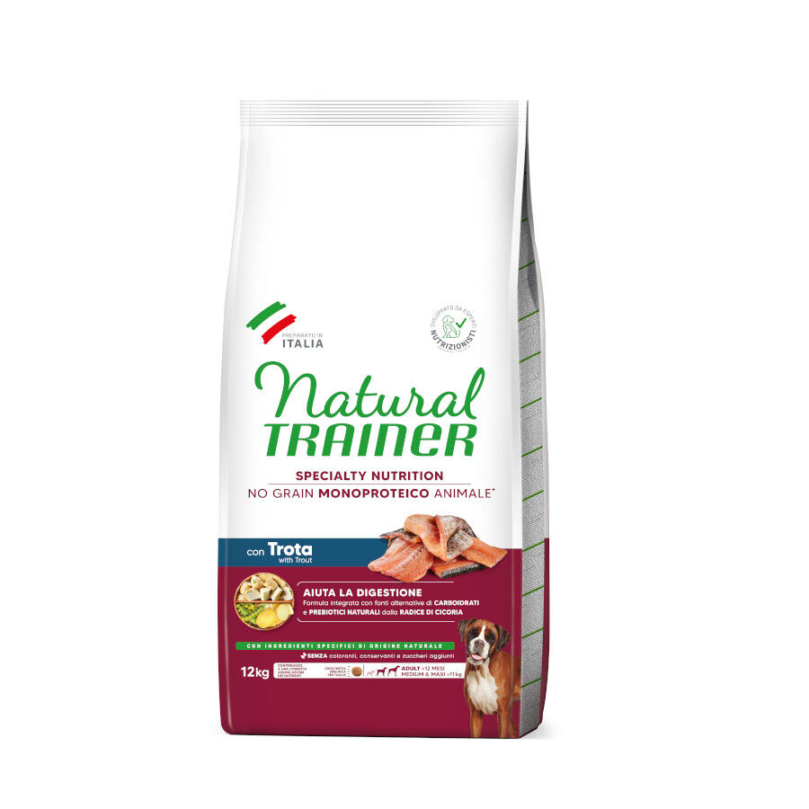 12 kg Natural Trainer Medium & Maxi Sensitive No Grain Ra&ccedil;&atilde;o de truta e batata para c&atilde;es, , large Imagem n&uacute;mero 1