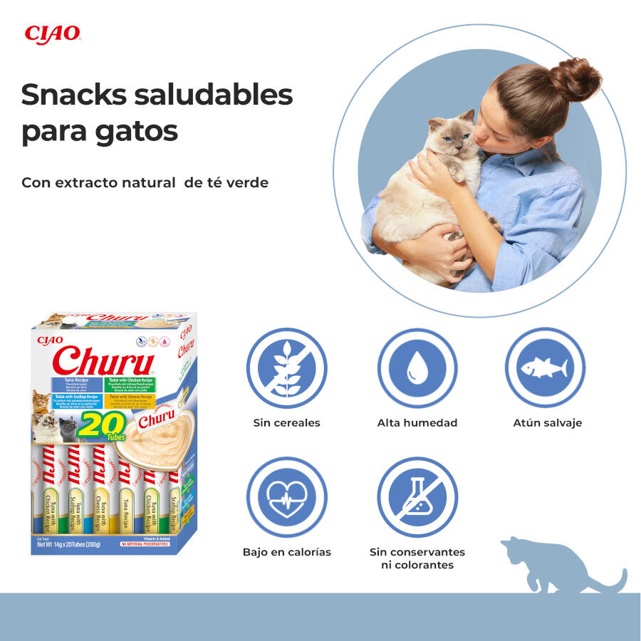 20 saquetas x 14 g Churu Variedades de Atum Snack L&iacute;quido para gatos, , large Imagem n&uacute;mero 2