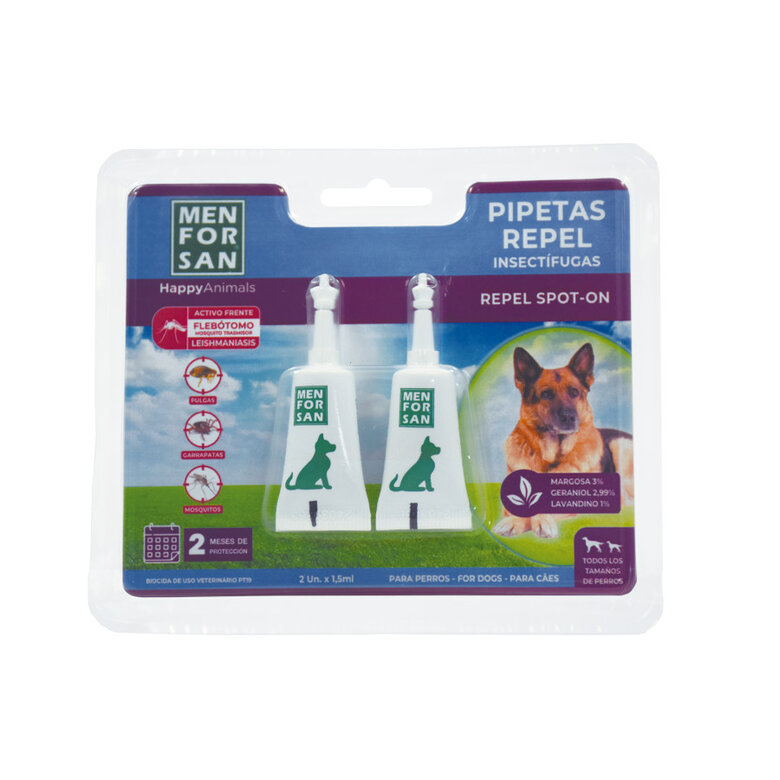 2 x 1.5 ml Menforsan Pipetas repelentes naturais para cães,  Imagem número 1 2 x 1.5 ml Menforsan Pipetas repelentes naturais para cães, , large Imagem número 1
