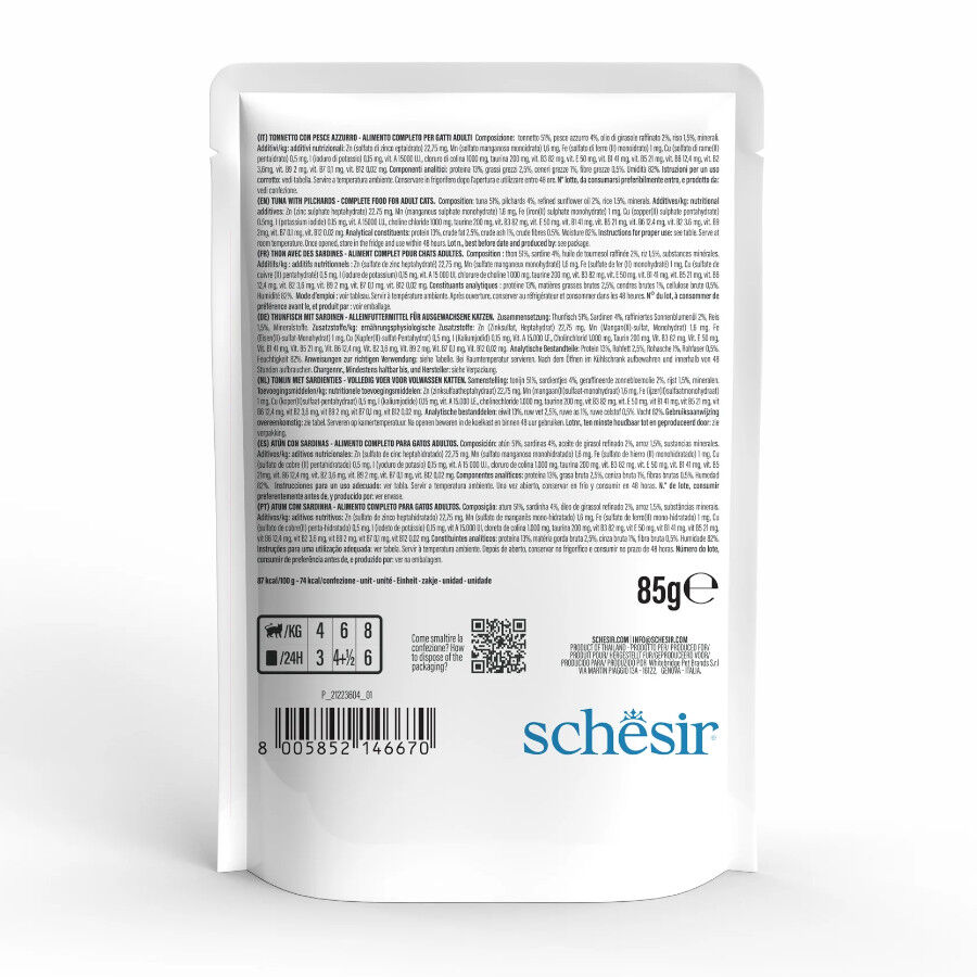 85 g Schesir Adult Comida h&uacute;mida de Atum com Sardinha em saqueta para gatos, , large Imagem n&uacute;mero 3