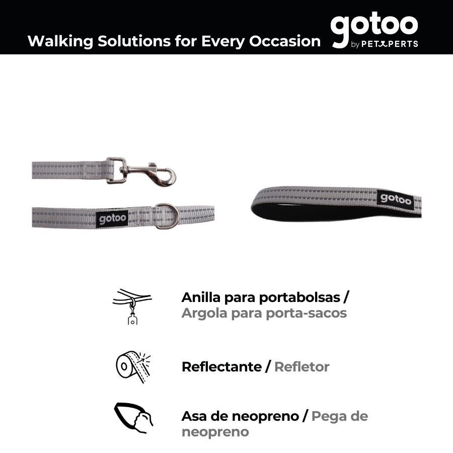 Gotoo Trela de nylon reflexiva cinza para c&atilde;es, , large Imagem n&uacute;mero 3