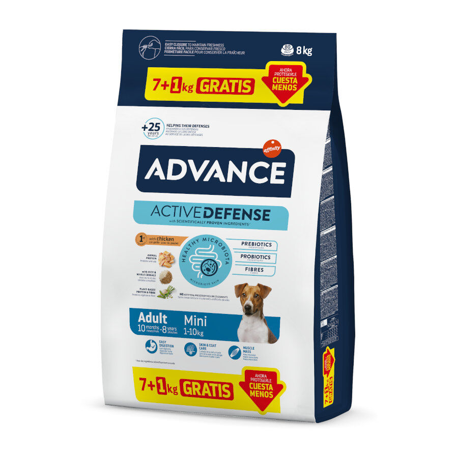 8 kg (7 + 1 kg gr&aacute;tis!) Advance Active Defense Mini Adult Frango e Arroz ra&ccedil;&atilde;o para c&atilde;es, , large Imagem n&uacute;mero 1