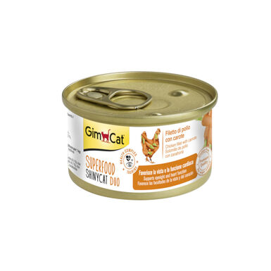 Gimcat Super Food Shiny Cat Duo frango e cenoura lata para gatos
