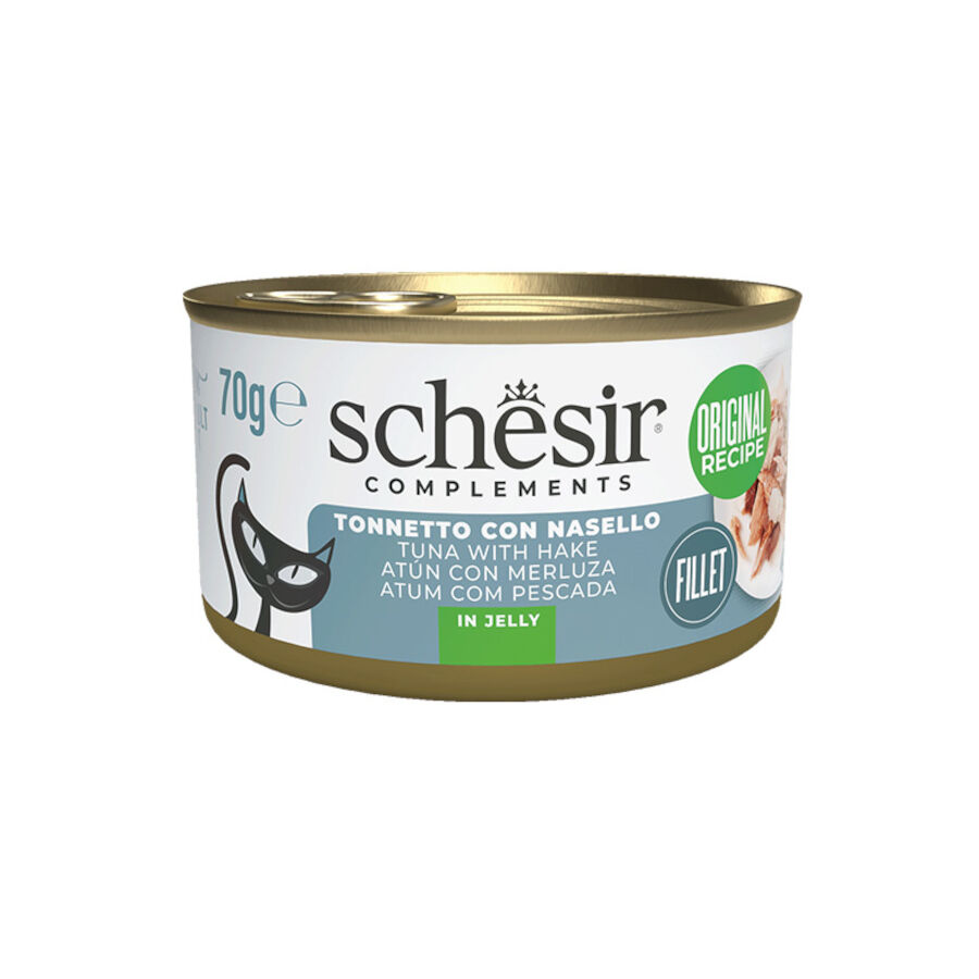 70 g Schesir Atum com Pescada em lata de gelatina para gatos, , large Imagem n&uacute;mero 1
