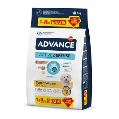 8 kg (7 + 1 kg grátis!)Advance Active Defense Mini Sensitive Salmão e Arroz ração para cães