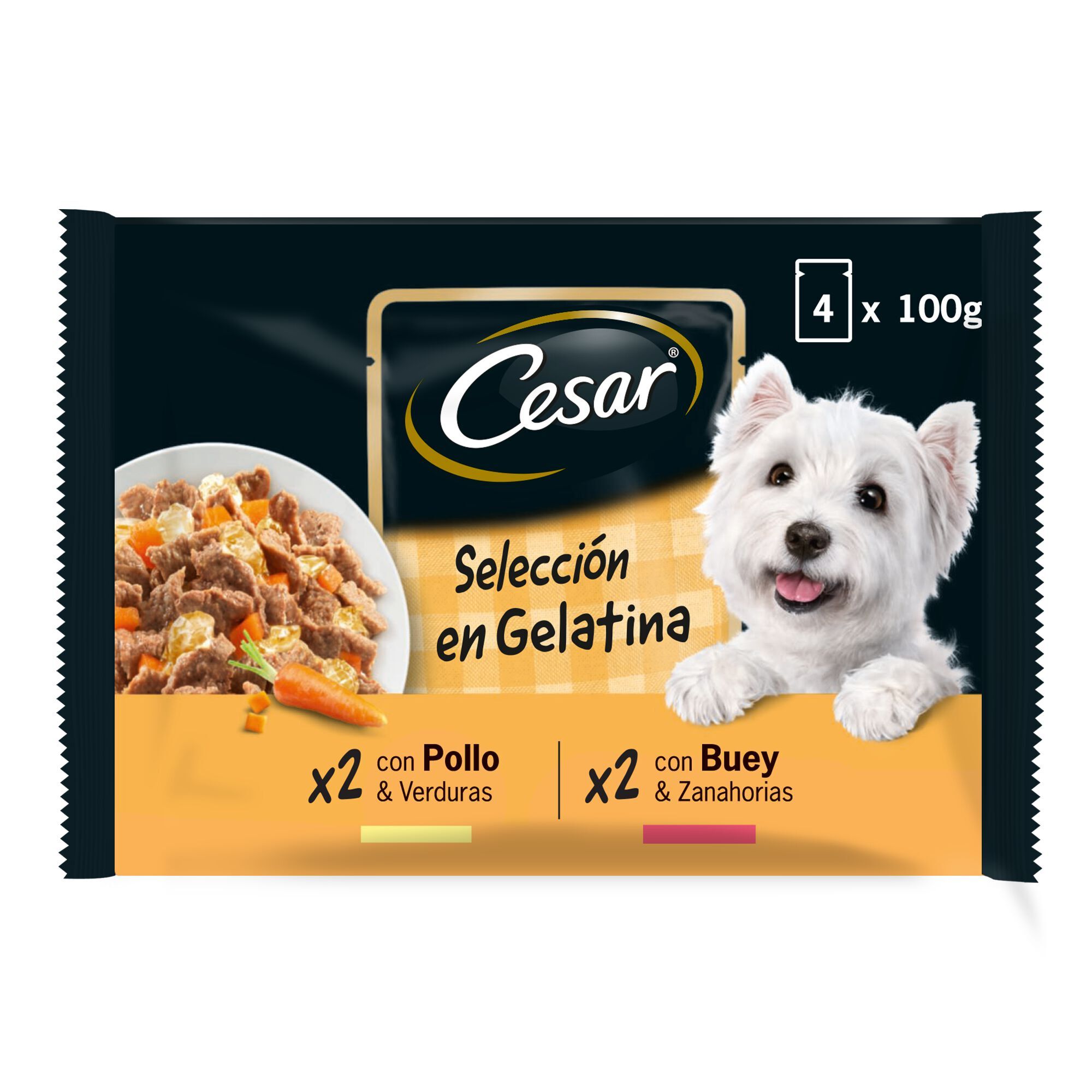 4 saquetas x 100 g Cesar Mistura de Carnes Geleia em Saquinho para C&atilde;es - Multipack, , large Imagem n&uacute;mero 1