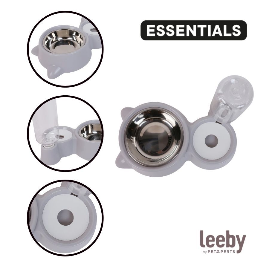 Leeby Comedouro e Dispensador de &Aacute;gua 2 em 1 em A&ccedil;o Inoxid&aacute;vel Cinzento para gatos, , large Imagem n&uacute;mero 3