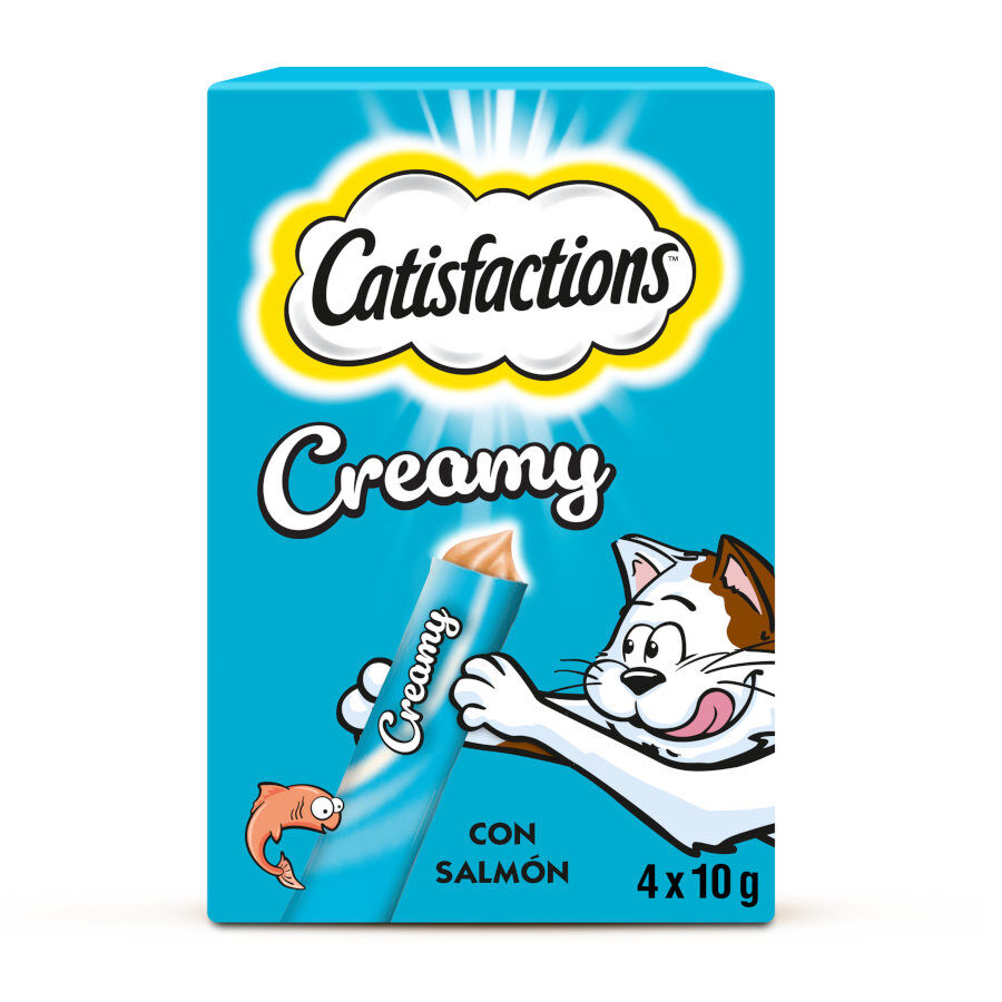4 saquetas x 10 g Catisfactions Creamy Snack de salm&atilde;o cremoso para gatos, , large Imagem n&uacute;mero 1